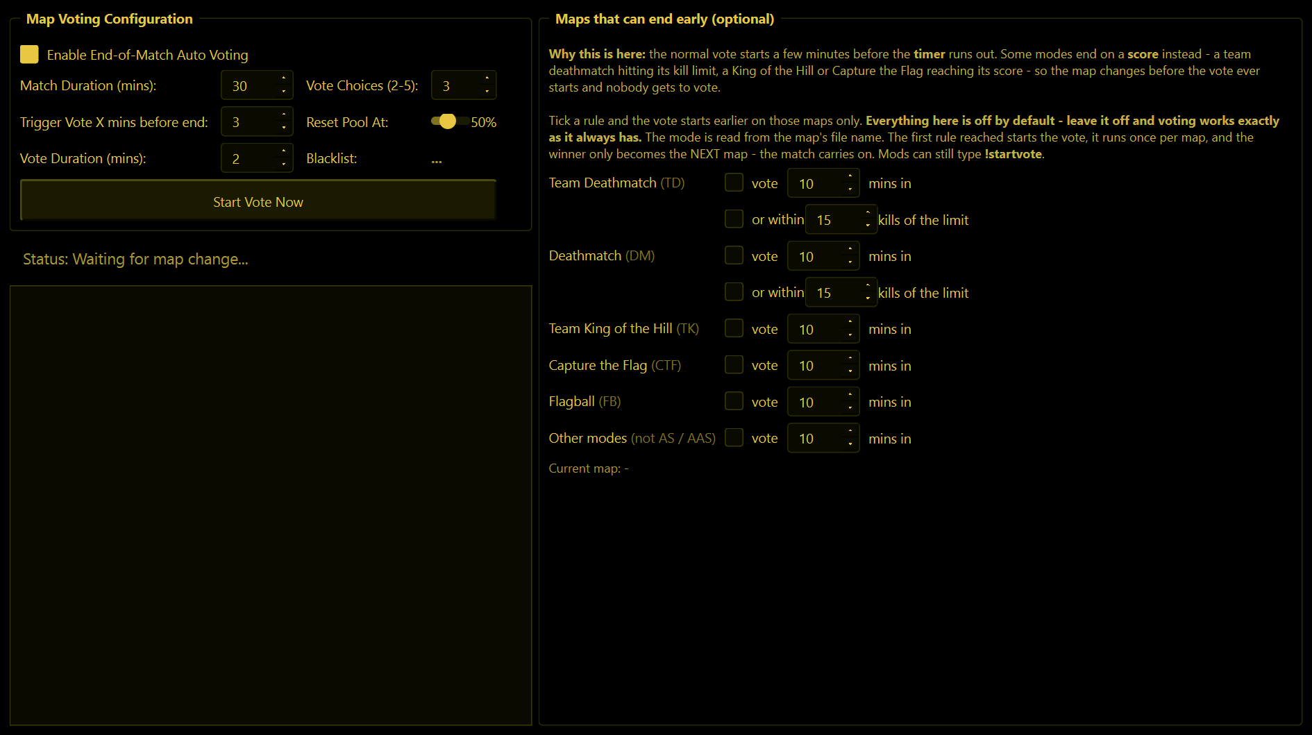 The Map Voting tab