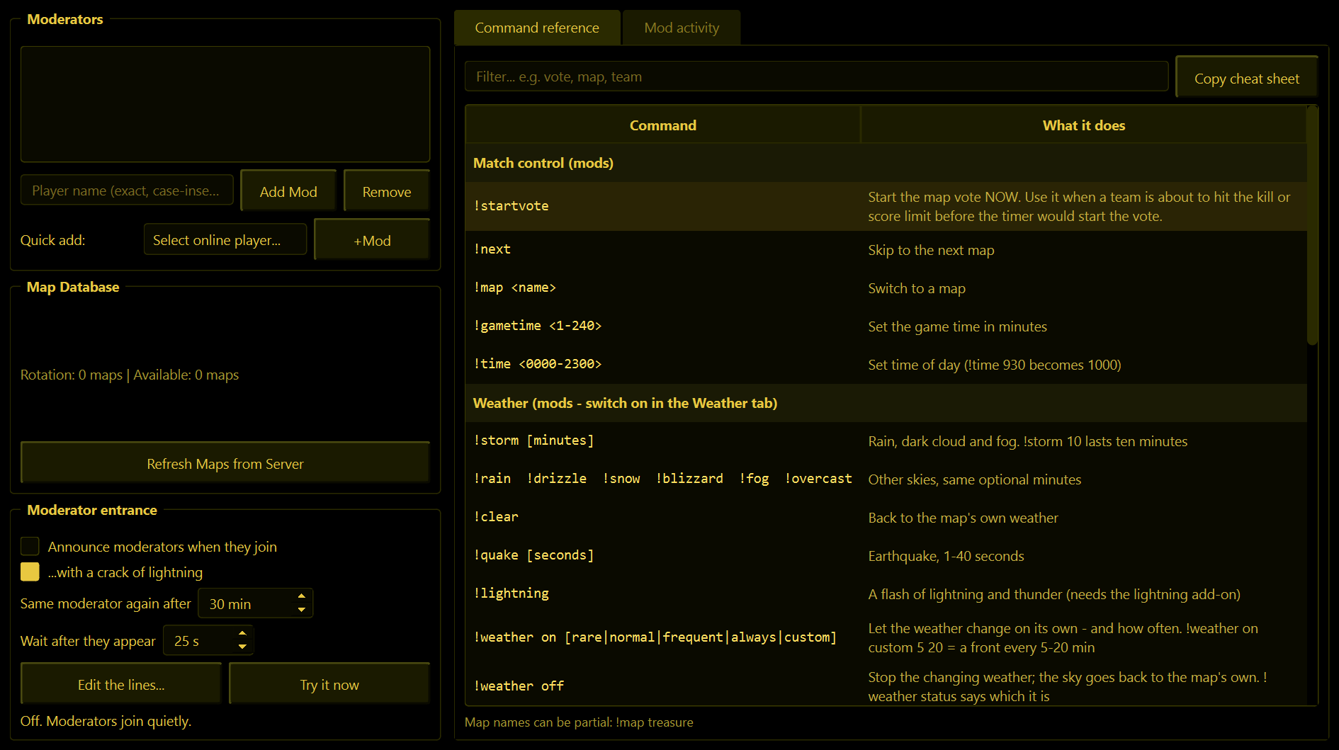 The Mods tab