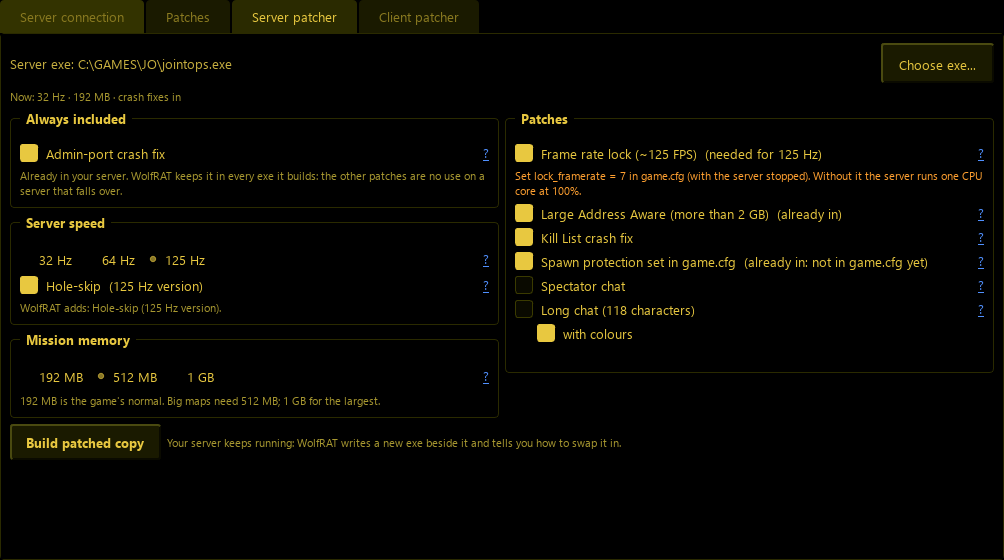 The Server patcher page