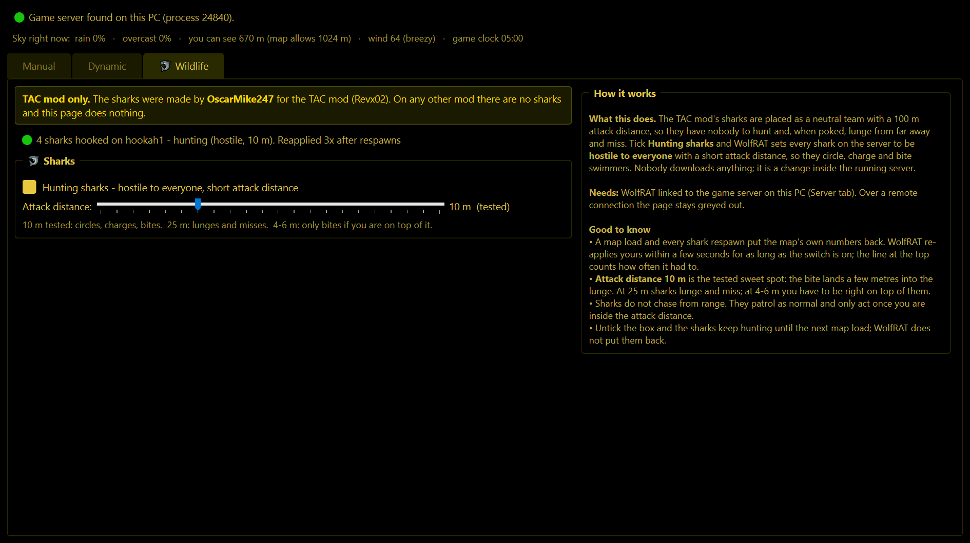The Weather/Wildlife tab, Wildlife page