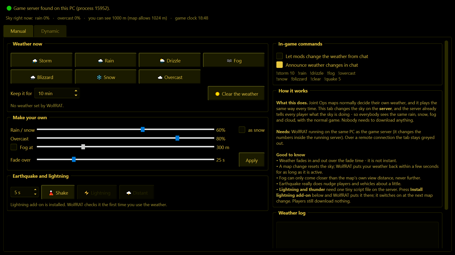 The Weather tab, Manual page